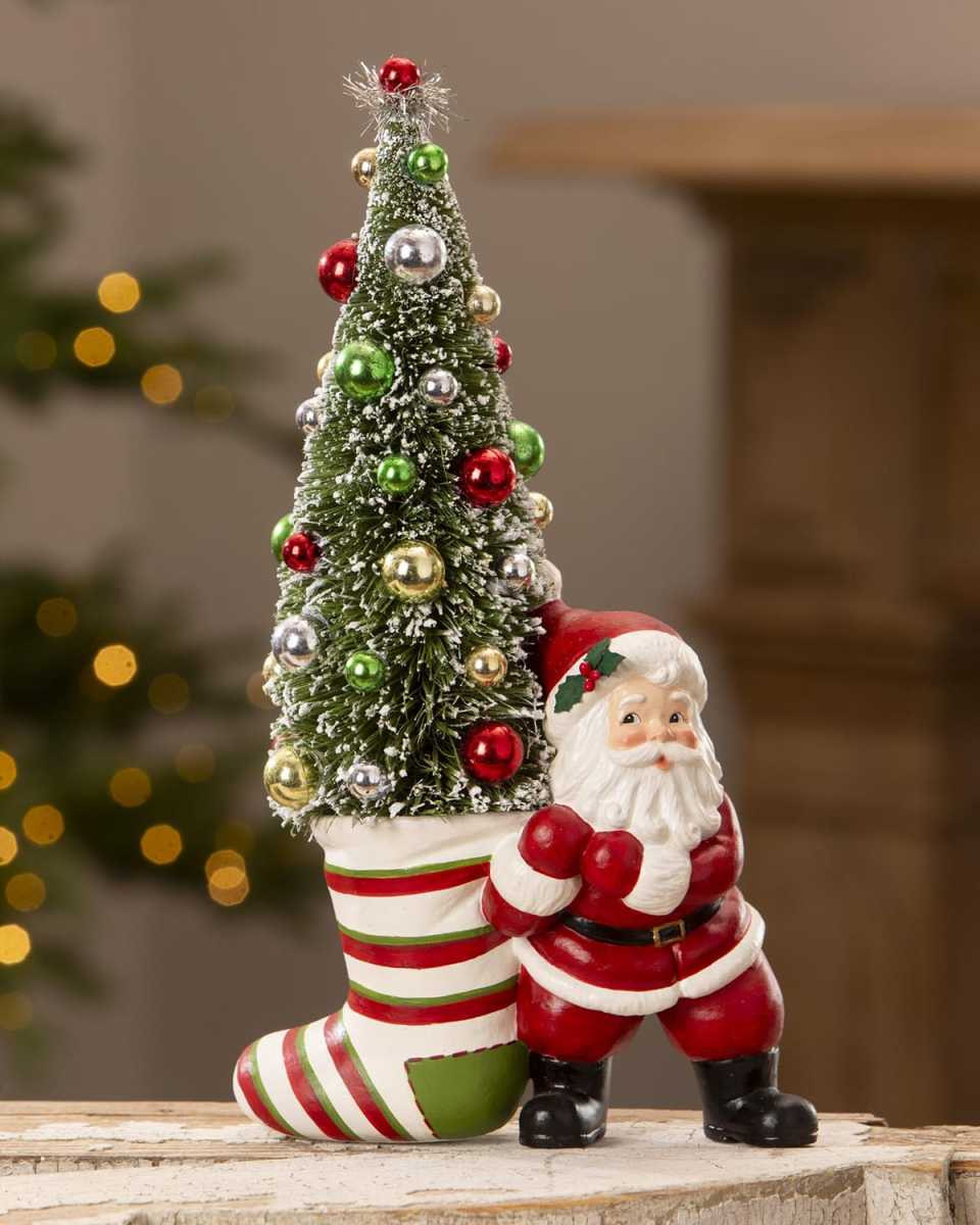 Retro Santa Pulling Stocking Christmas Figurine